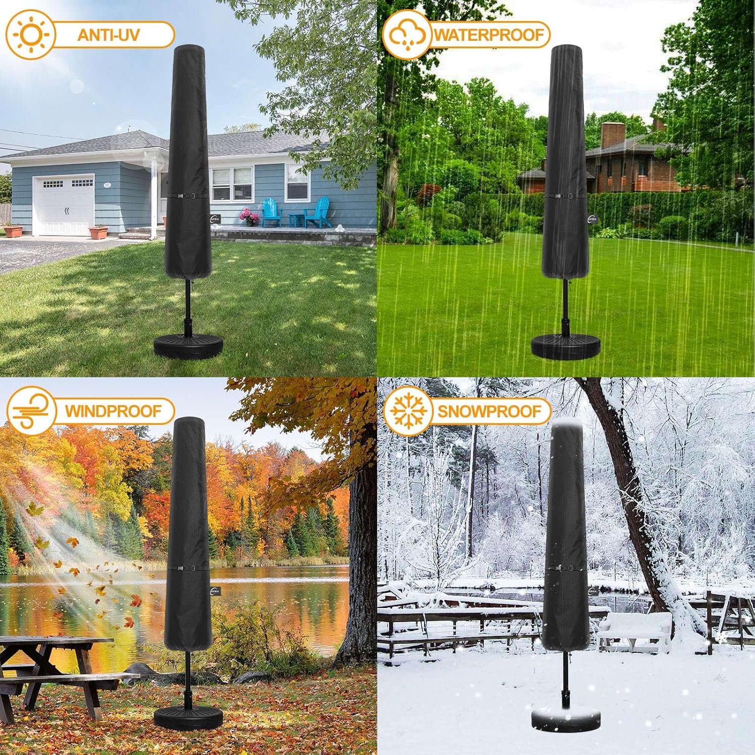 Kipiea Patio Umbrella Covers for 7-10' Market Umbrella, Upgraded 600D Heavy Duty Outdoor Umbrella Covers with Support Pole and Zipper - Image 8