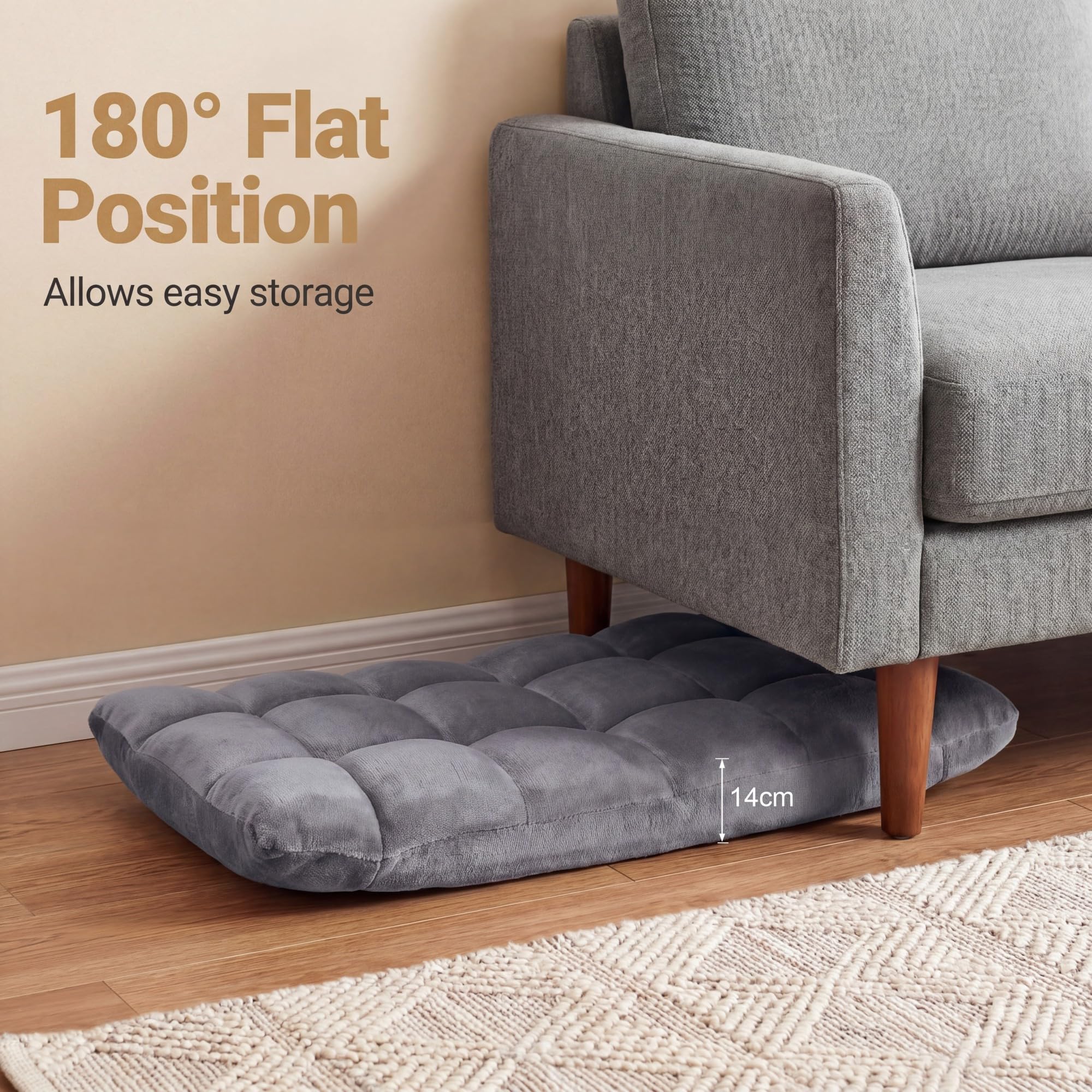 RELAX4LIFE Bodenstuhl Klappbar, Bodensessel mit Verstellbarer Rückenlehne & Liegefunktion, Relaxsessel faltbar, Bodensitz gepolstert, Meditationsstuhl, Floor Chair für Zuhause & Freizeit (Grau)