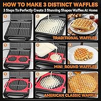 Vista 3 de Baker's Friend Multi Shapes Waffle Iron, A Combo of Mini Waffle Maker, American Classic Waffle Maker, Belgian Waffle Machine Thick & Chaffle Maker