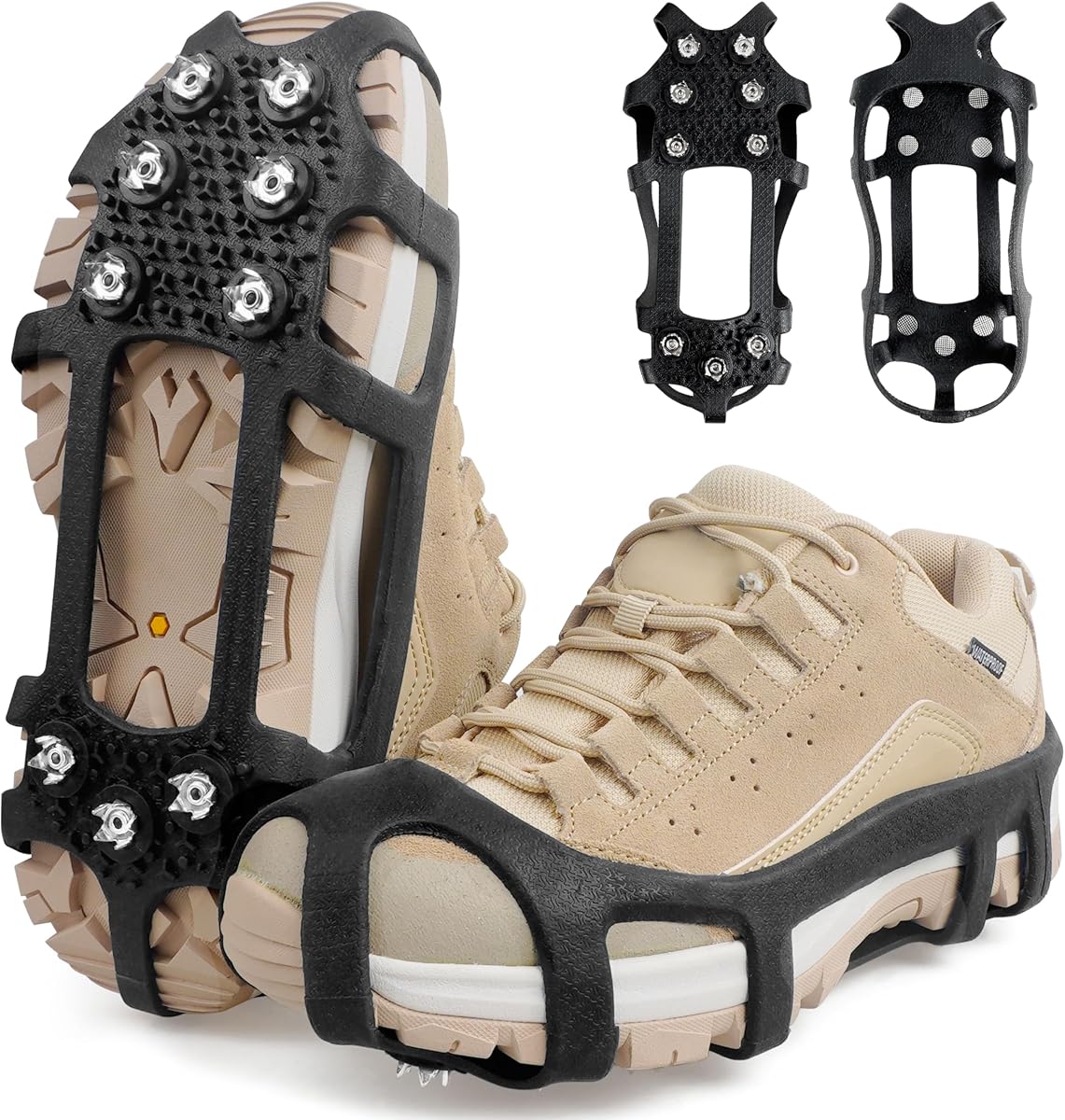 Crampons Ice Cleats for Shoes and Boots Snow Traction Cleats for Walking on Snow and Ice 9 Point Cleats Non-Slip Grippers Overshoe Silicone Stretch Footwear for Winter Hiking Climbing Ice Fishing