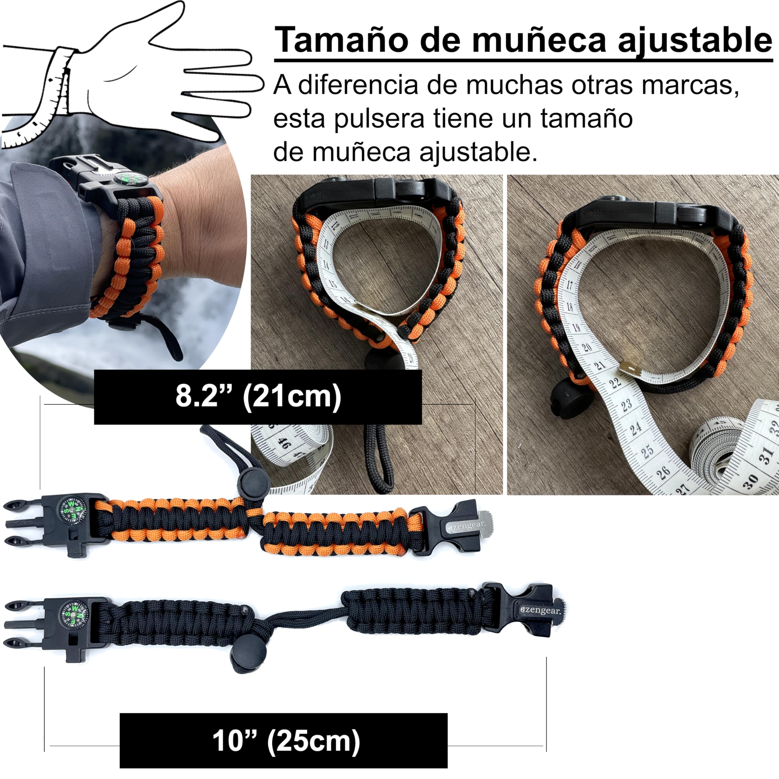 aZengear Pulsera de Supervivencia Paracord (Par) Iniciador de Fuego de Ferrocerio, Silbato, Brújula, Mini Sierra, Cuerda de Rescate Fuerte, Tamaño de Banda Ajustable, Camping, Kit de Emergencia