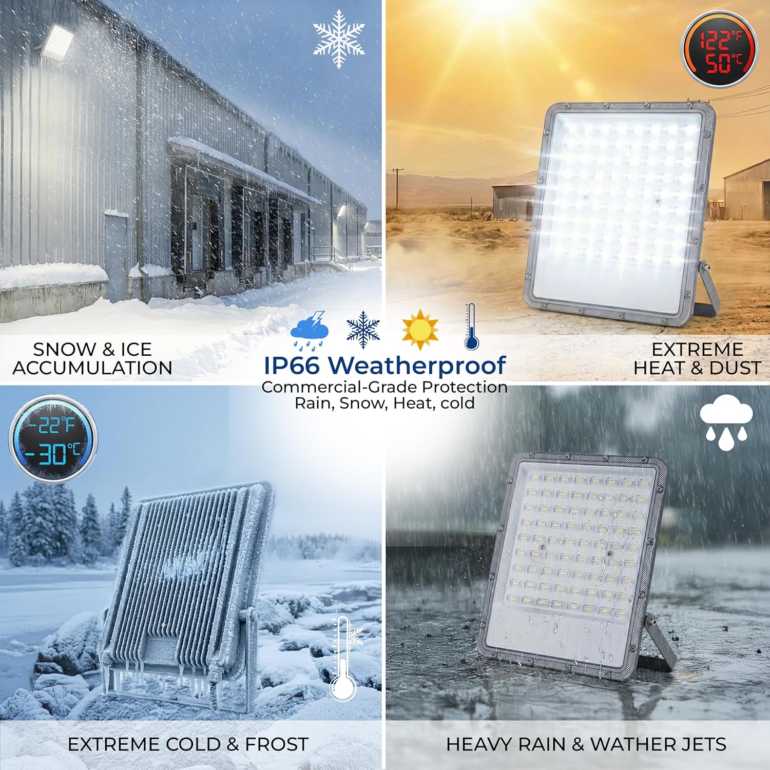 150W LED Flood Light Outdoor, 110-277V Commercial & Residential LED Lights IP66 Waterproof, 6500K Daylight White, 16500LM, Energy Efficient Flood Outdoor Lights, Plug-in LED Flood Lights, 2 Pack