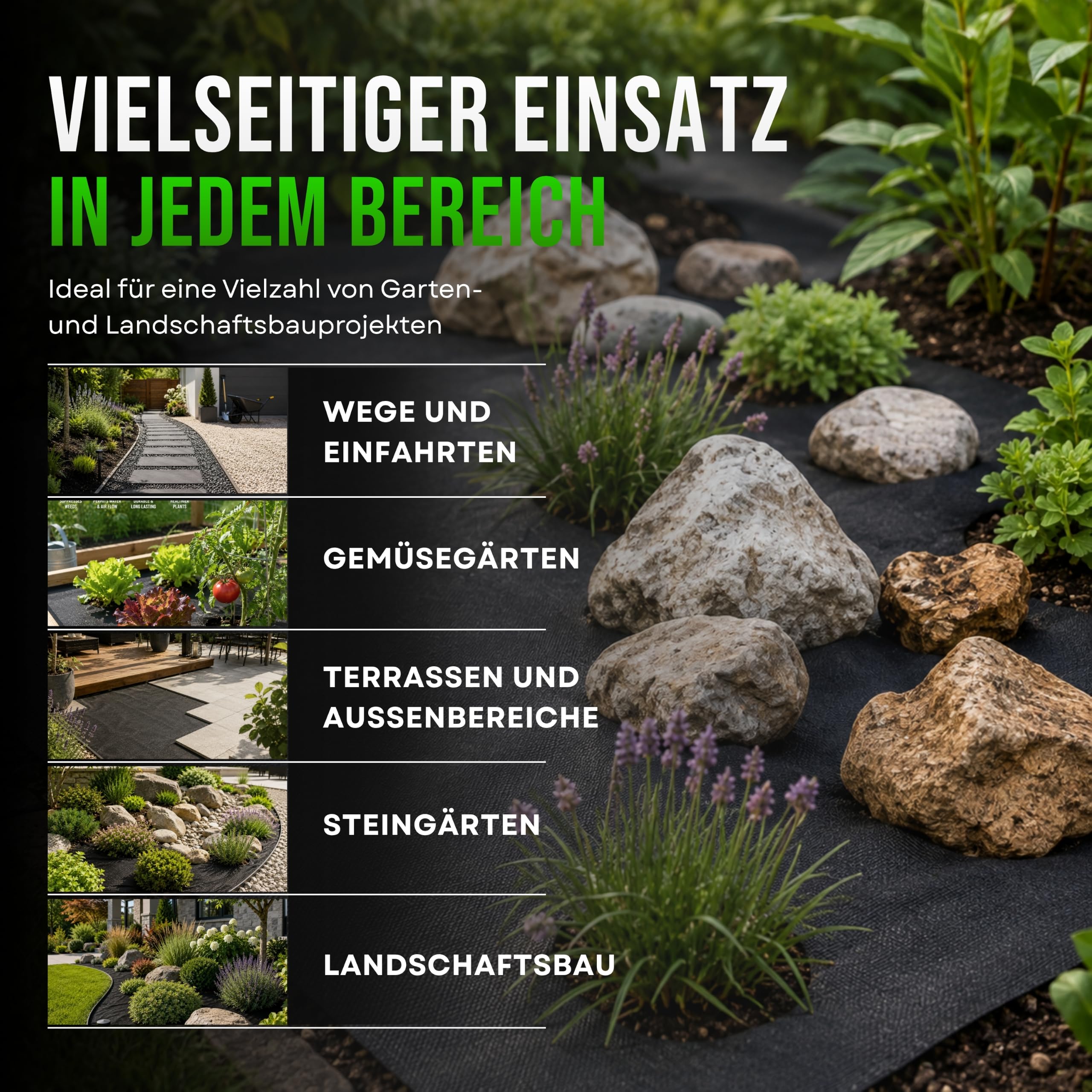 Green Thumbz Unkrautvlies Extra Stark - 1x50 m Unkrautflies für Garten Wasserdurchlässig, 50g/m² Reißfestes Unkrautmatte Garten, Hochbeet, Einfahrt, Hohe UV-Stabilisierung Bodengewebe Unkrautflies