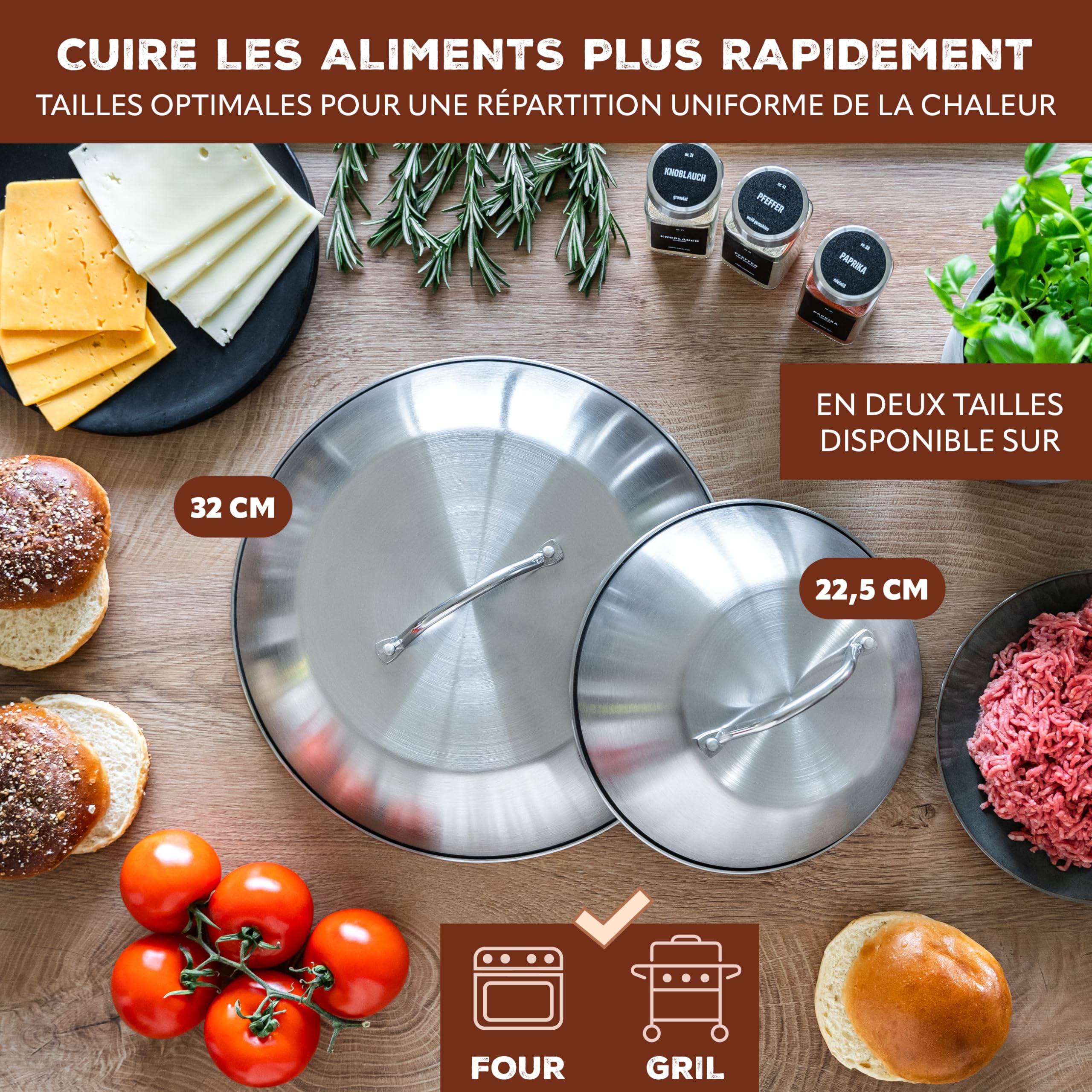 Bremermann Couvercle à hamburger 32 cm // Housse de barbecue cloche à fusion pour hamburger // En acier inoxydable