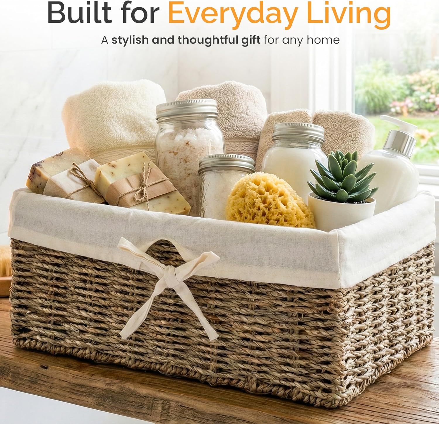 Vintiquewise Wicker Basket with White Lining, Seagrass Small Empty Gift Basket, Cute Wicker Basket for Gifts, Shelf or Toilet Tank Organizer - Image 4