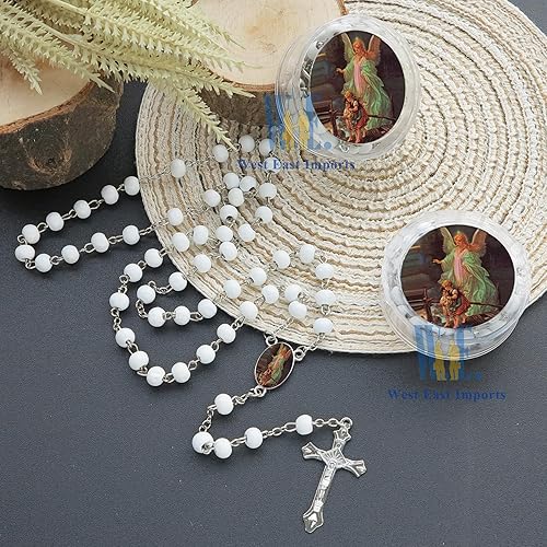 Miniatura 7 de First Communon Baptism - Rosario perfumado blanco, 12 rosarios de ángel de la guarda con caja de regalo individual y bolsa