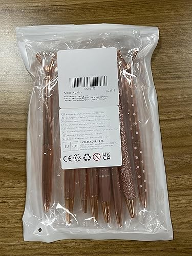 Miniatura 8 de Juego de 8 bolígrafos de oro rosa, bonitos bolígrafos de metal para mujer, suministros de oficina de oro rosa para escribir