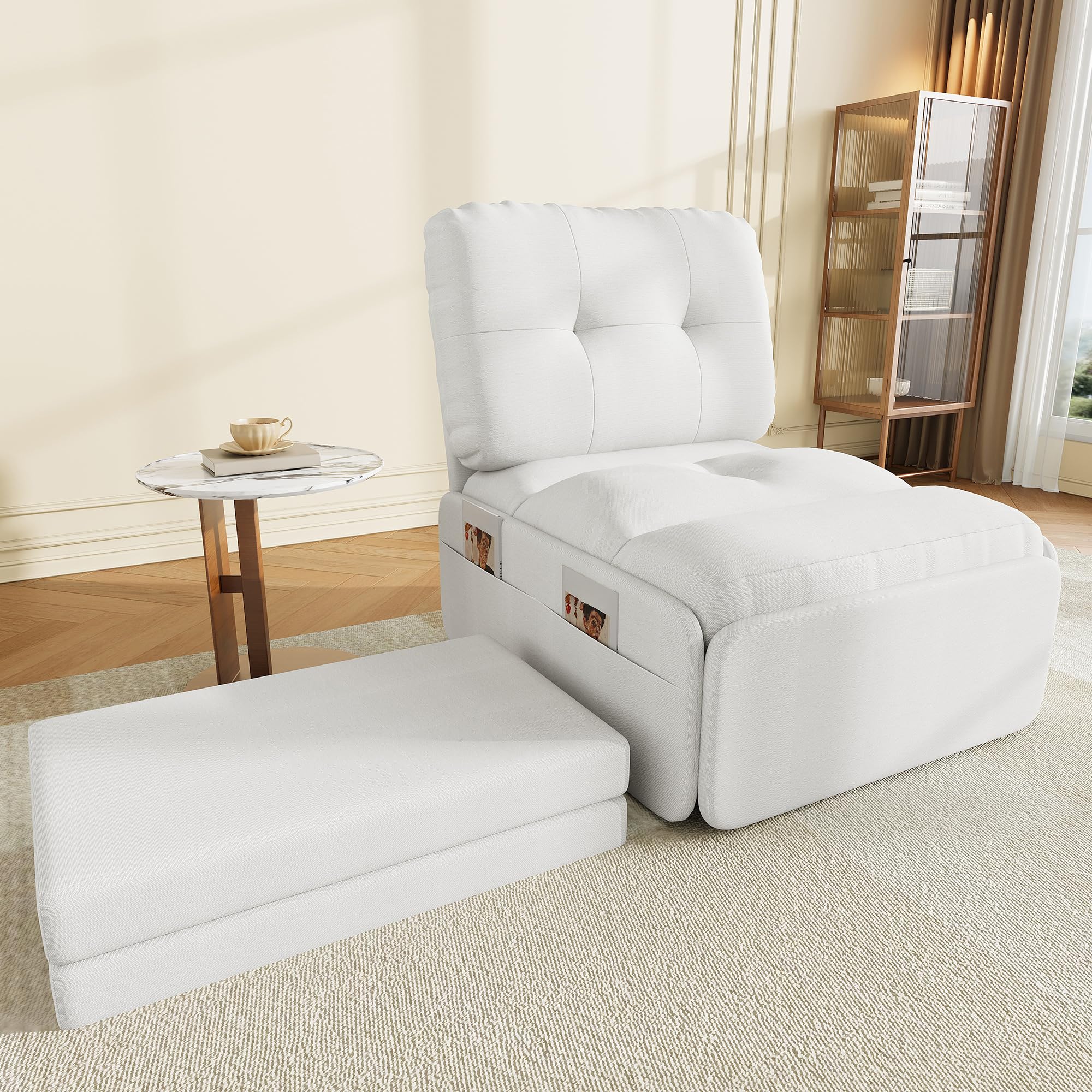 Fotel 1-osobowy z funkcją spania bez podłokietników Rozkładana sofa z funkcją łóżka, sofa z funkcją spania, pościel z lnu, ładowność 136 kg, łóżko dla gości, fotel jednoosobowy do salonu