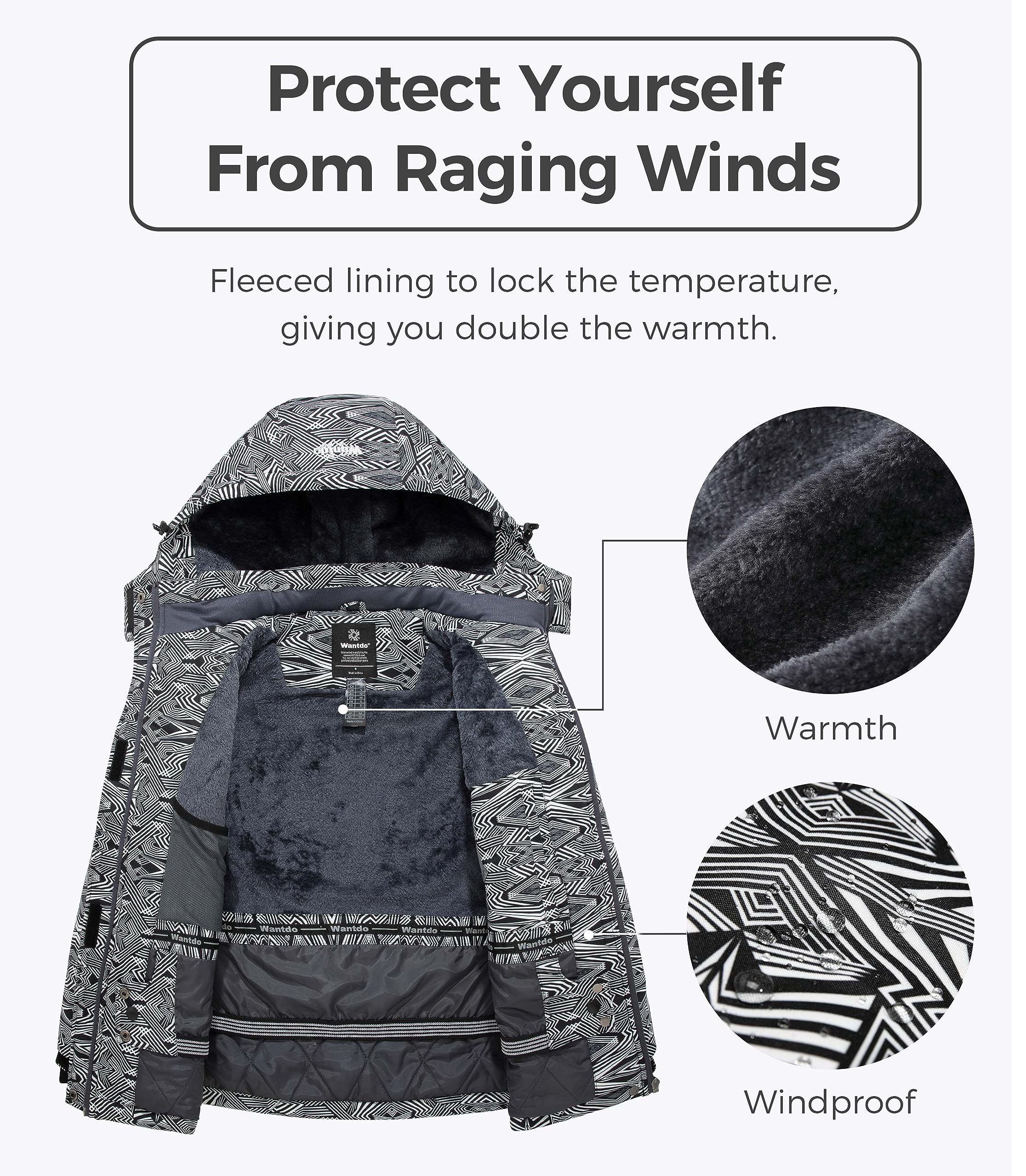 Wantdo Giacca da Sci Montagna Invernale Parka da Neve Caldo con Cappuccio Cappotto da Snowboard Giubbotto da Escursionismo Impermeabile Donna