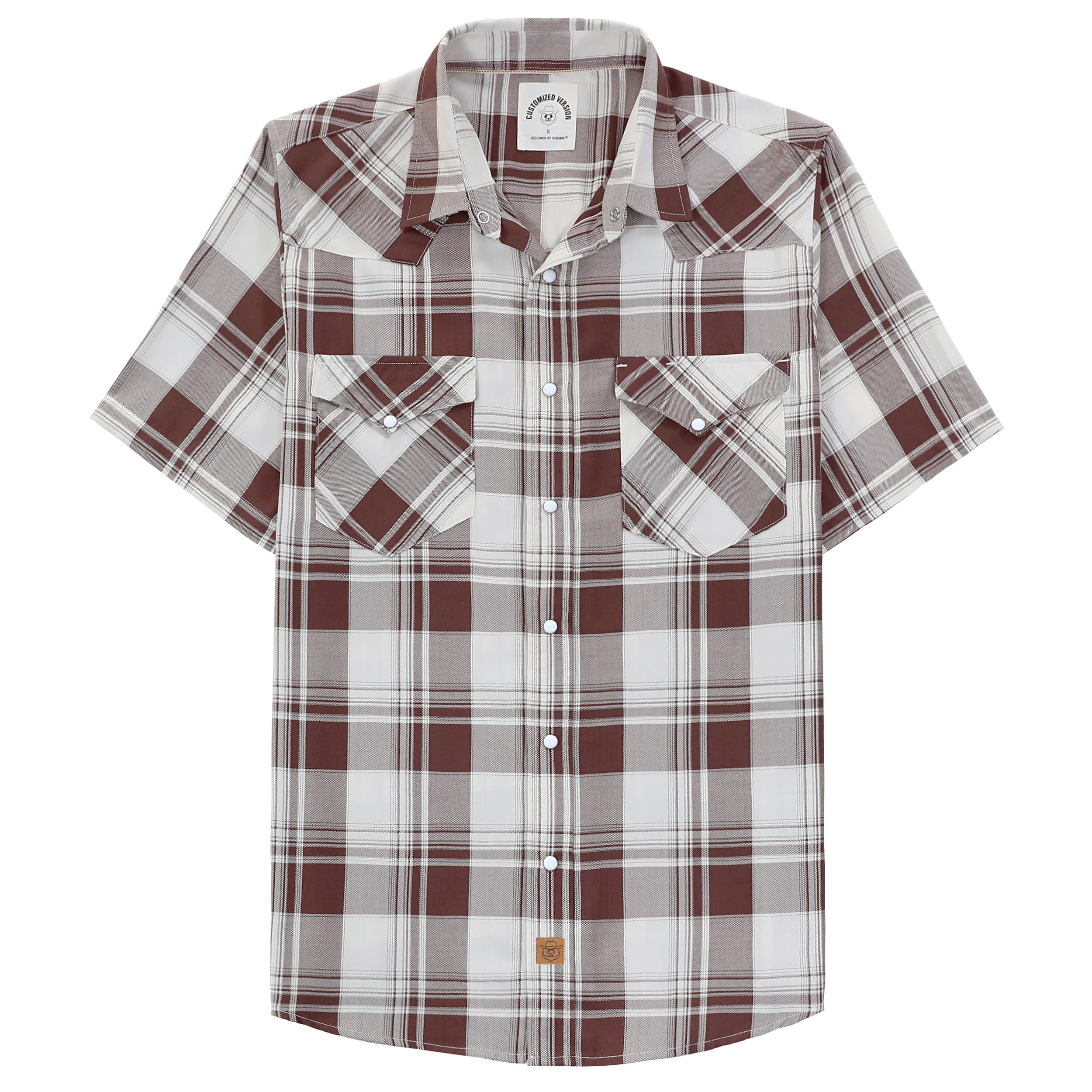 Dubinik®Camicia Uomo Manica Corta Fibra di bambù Casual Quadretti Comoda Bottoni Automatici Cowboy Western Vintage Camicia