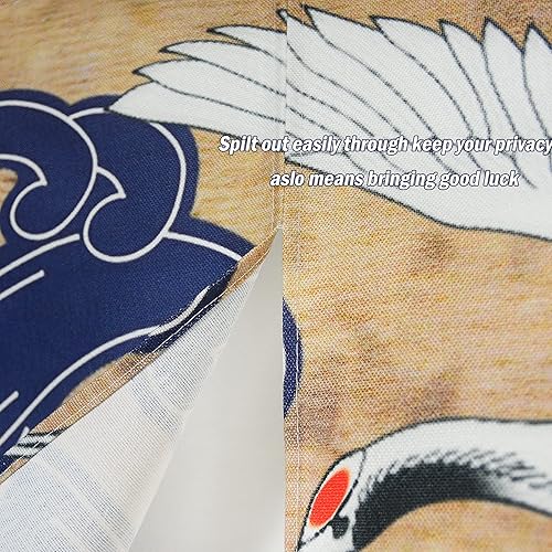 Miniatura 7 de LIGICKY Cortina de puerta Noren japonesa retro de lino blanco con estampado de ondas azules, tratamiento de ventana asiática, tapiz de puerta