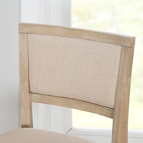Miniatura 6 de Linon Keira Taburete plegable de madera rústica natural con asiento tapizado beige y respaldo