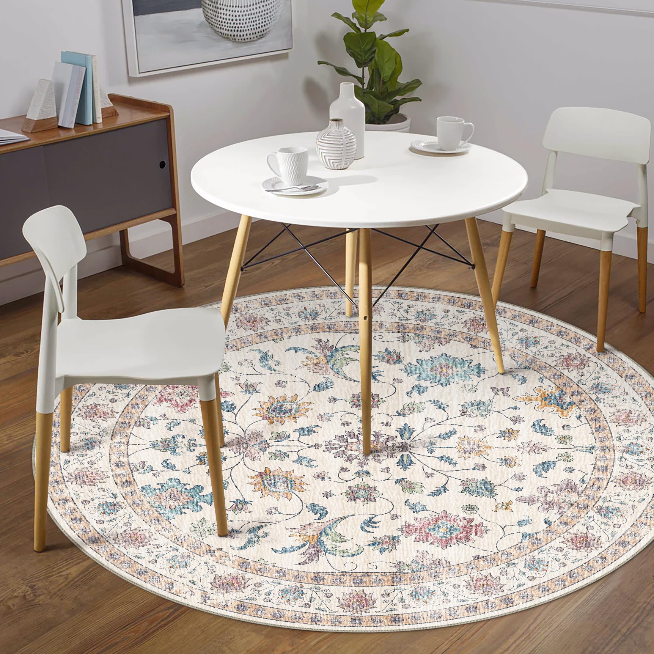 PureCozy Round Rug 120 cm Washable Living Room Rugs, Multicoloured — image 1
