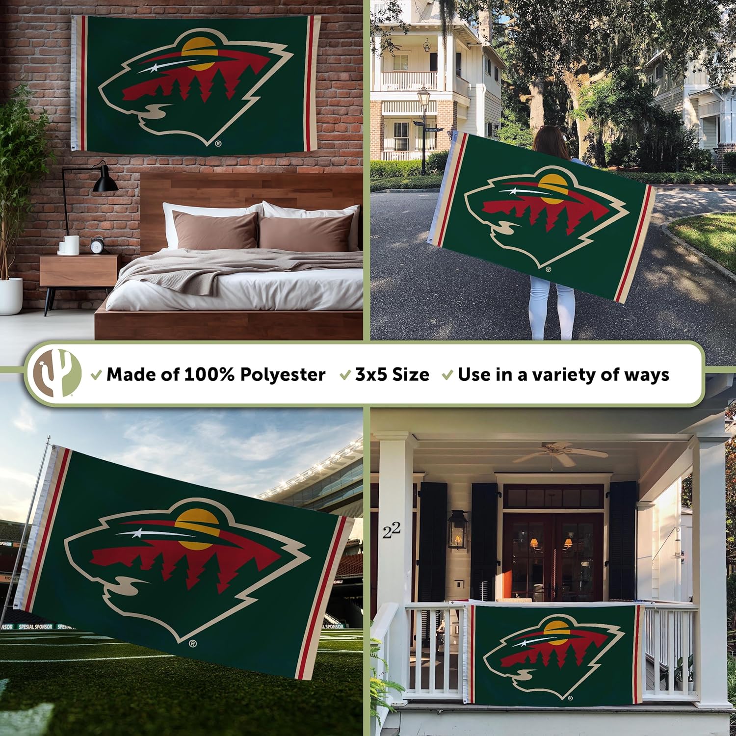 Desert Cactus Minnesota Wild Flag NHL 100% Polyester Indoor Outdoor 3x5 feet National Hockey League Team Flags (Flag A) - Image 3