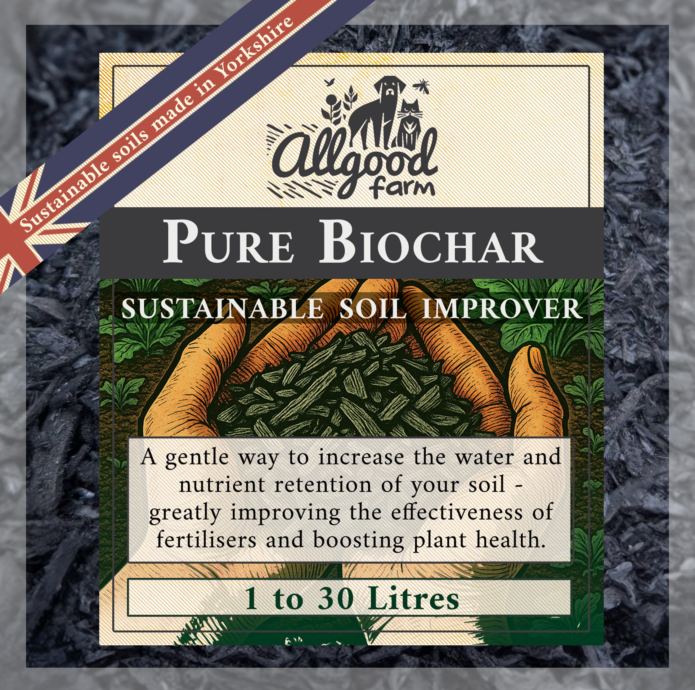Allgood Farm Pure Biochar - Horticultural Eco Charcoal Soil Improver - Natural Sustainable Carbon Rich Compost Amendment (1 Litre)