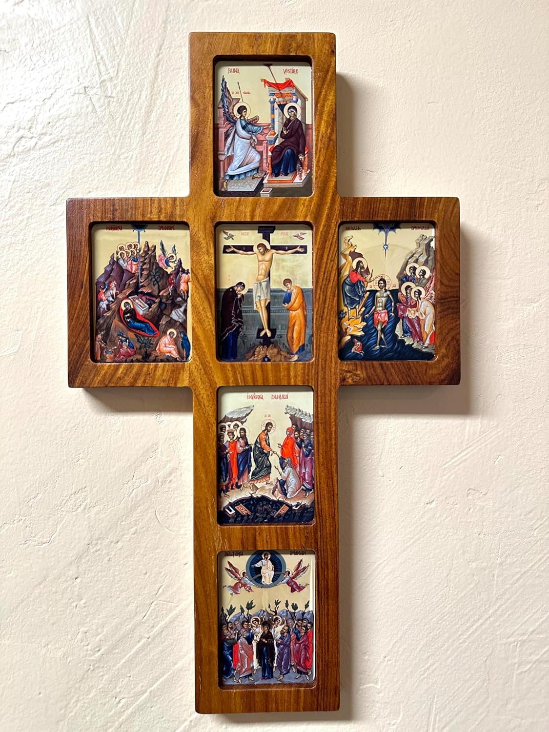 Wooden Orthodox Wall Cross with Icons of the Great Feasts