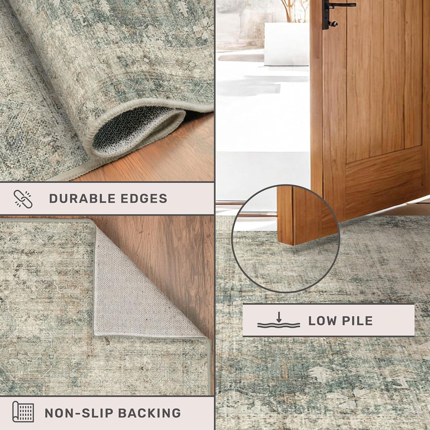 Neutral Abstract Area Rug for Living Room - 5x7 Washable Rug for Large Entryway, Mudroom, Home Office, Moss Cool Green Modern Contemporary & Non Skid Thin Décor