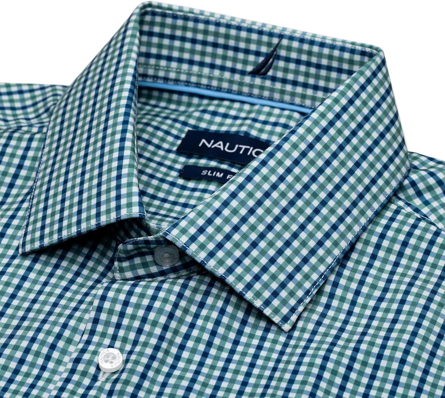 Nautica Slim Fit Mens Plaid Performance Dress Shirts Long Sleeve Wrinkle Free Formal 4-Way Stretch Cooling Technology - Image 3