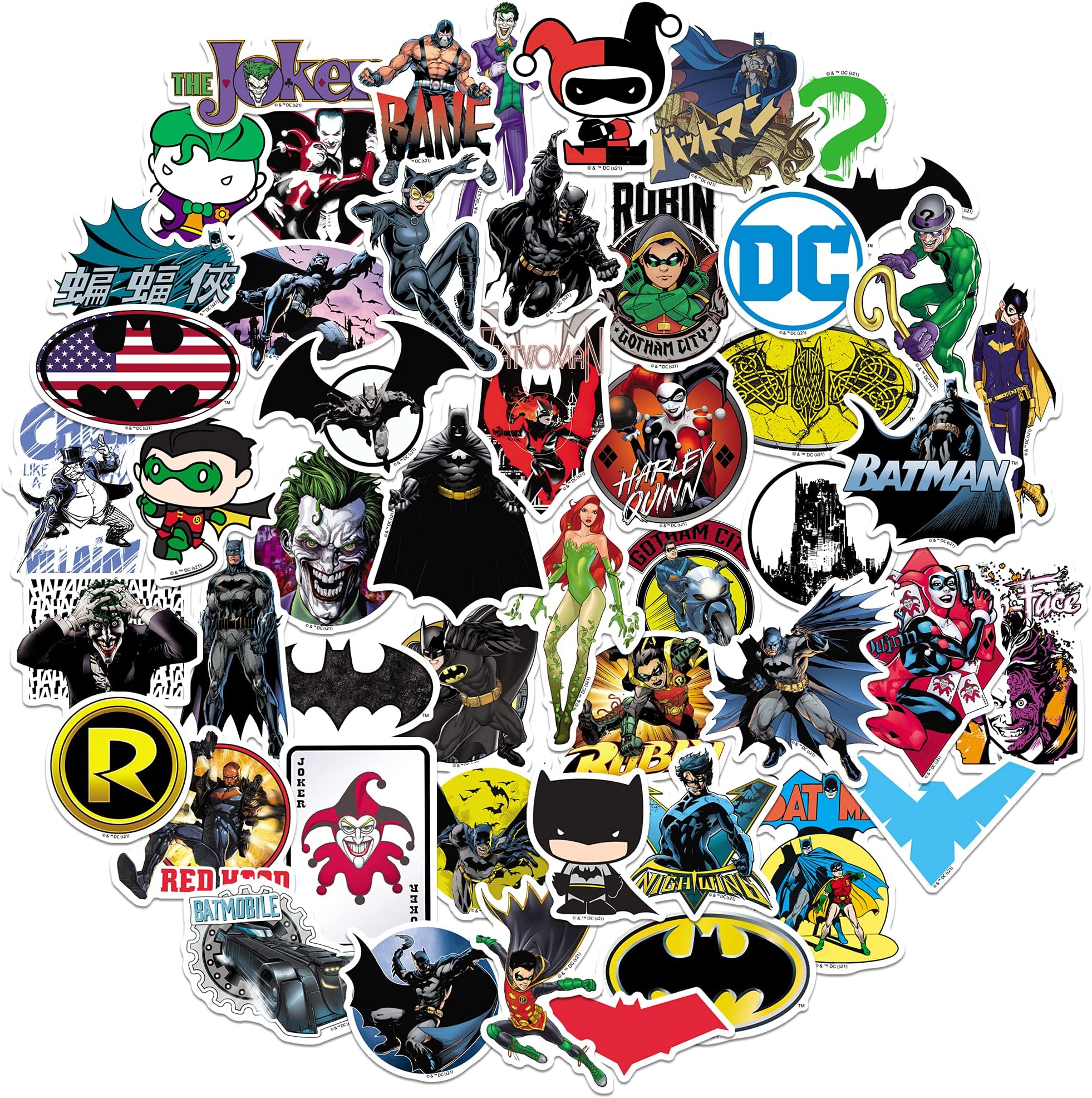 GRAPHICS & MORE Batman Sticker Pack Die Cut Vinyl Large Deluxe Stickers Variety Pack - Laptop, Water Bottle, Scrapbooking, Tablet, Skateboard, Indoor/Outdoor - Set of 50