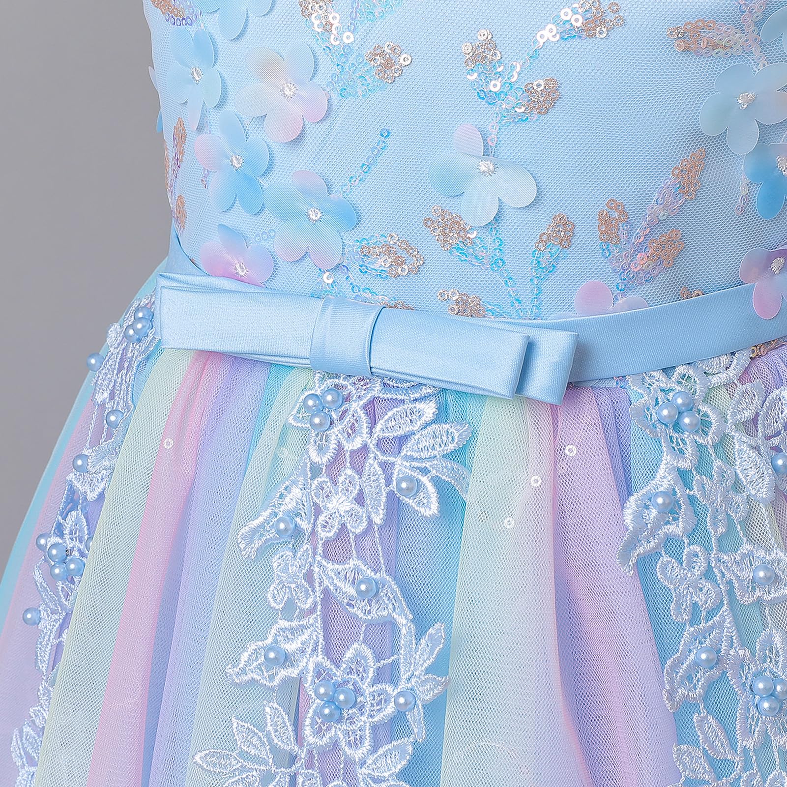 Blumenmädchenkleid, 3D-Blumenmuster, ärmellos, Spitze, Hochzeit, Maxikleid, elegant, bodenlang, Prinzessin, Tüll, Tutu, Ballkleid, Geburtstag, Abend, Party, Festival, Festzug, Abschlussball