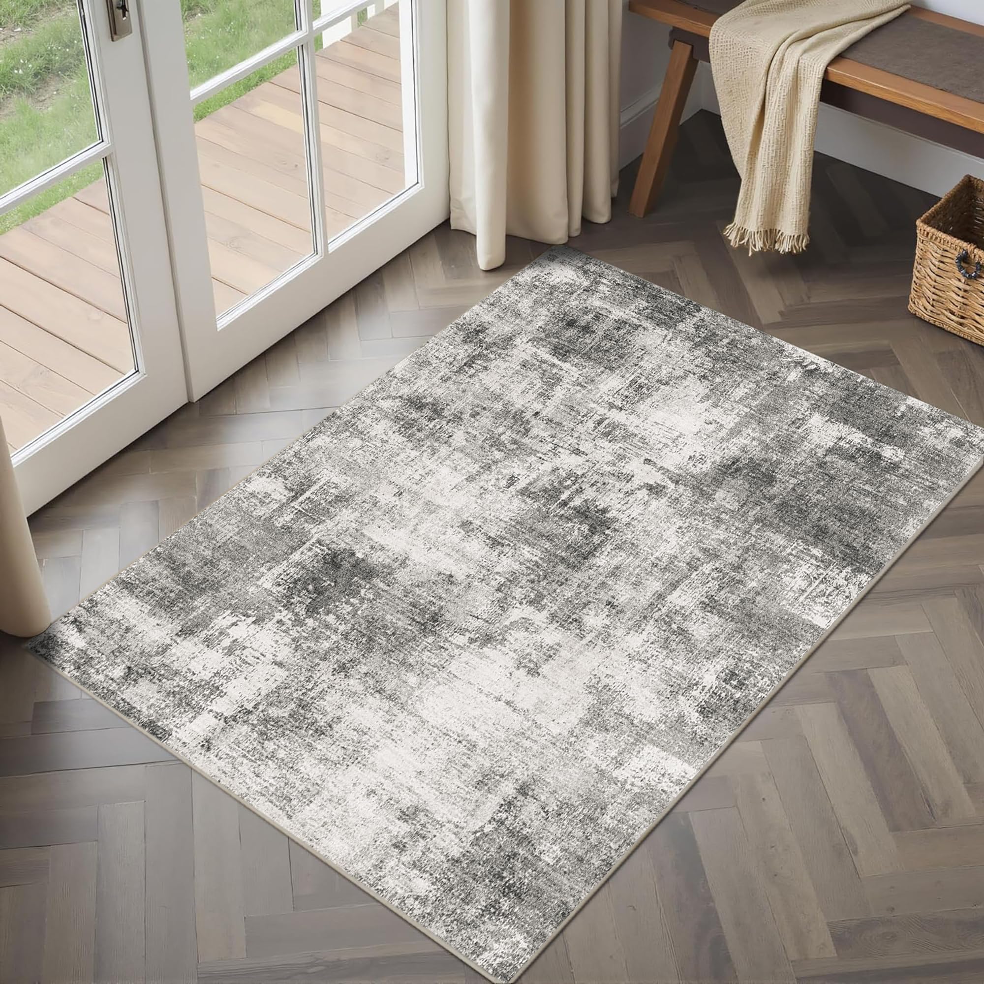 DUIDY 2x3 Modern Abstract Rug Washable Area Rugs for Living Room Bedroom Dining Room Non-Slip Low Pile Neutral Large Rug Soft Indoor Floor Carpet,