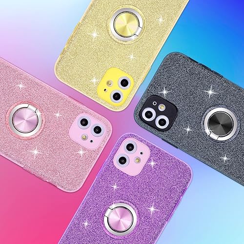Miniatura 7 de Wisdompro Funda con purpurina para iPhone 11, bonita carcasa brillante con soporte de anillo, funda protectora para teléfono para mujeres y niñas