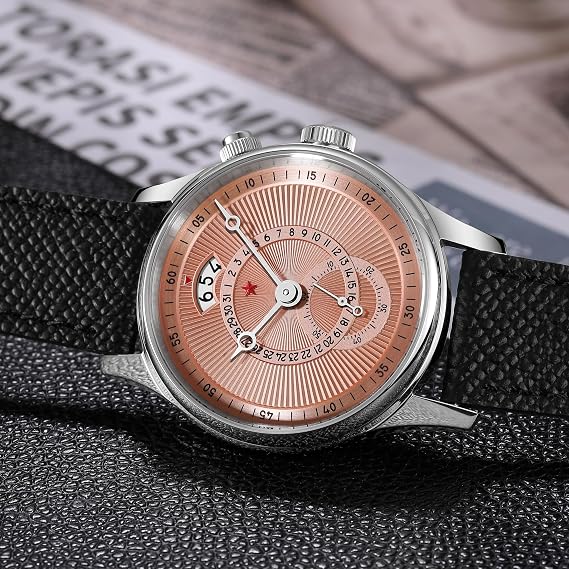 RED Star Automatic Watches for Men 40mm Seagull ST1716 Movement 5ATM Mechanical Watch Push-Button Calendar Sapphire Crystal Vintage Mens Watch​​