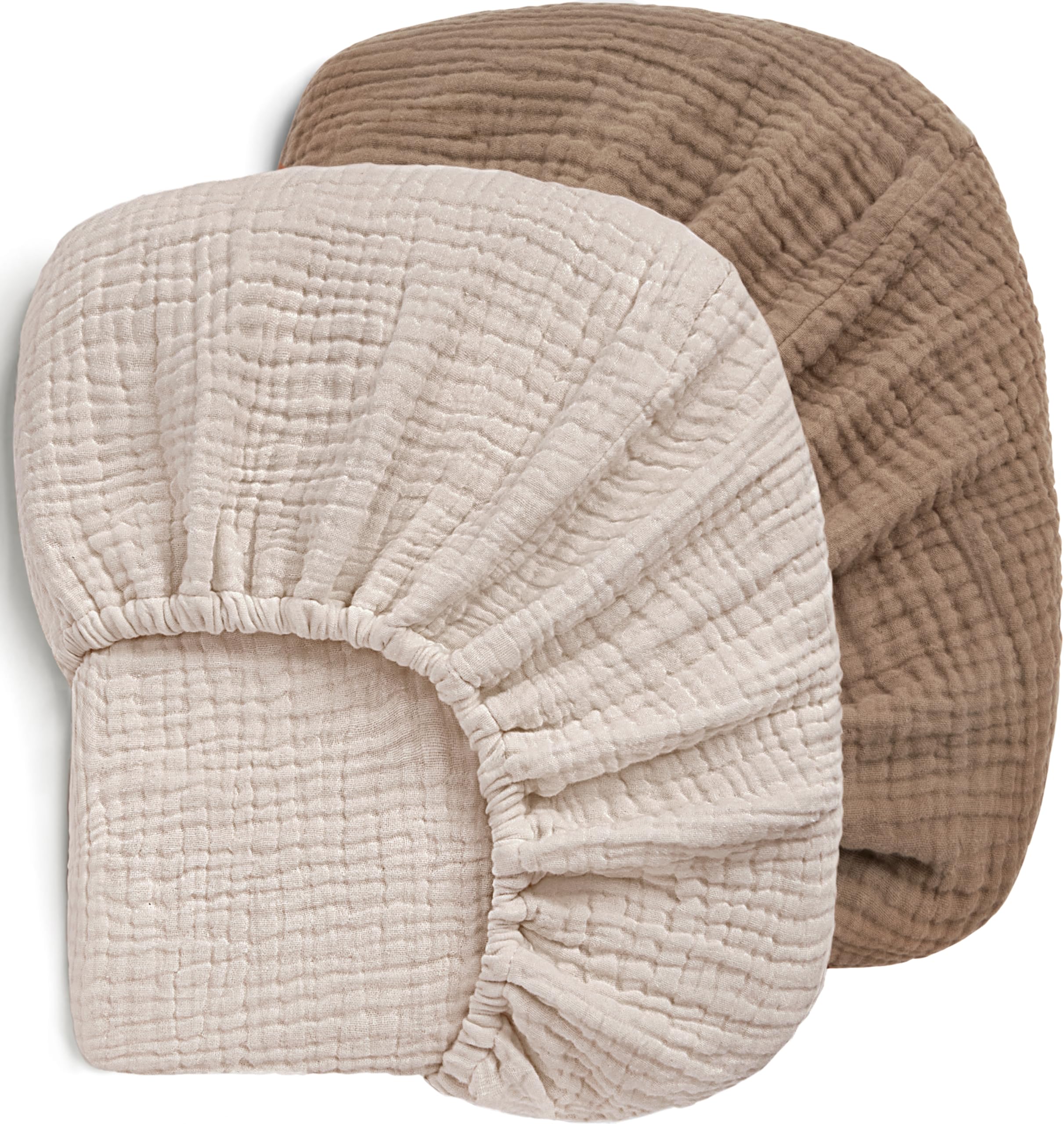 Muslin Crib Sheets, 100% Cotton Crib Sheets for Boy Girl, 2 Pack Breathable Soft Neutral Baby Bed Sheets Set, Fits Standard Crib Mattress & Toddler Mattress 52"x28", (Brown＆Beige)