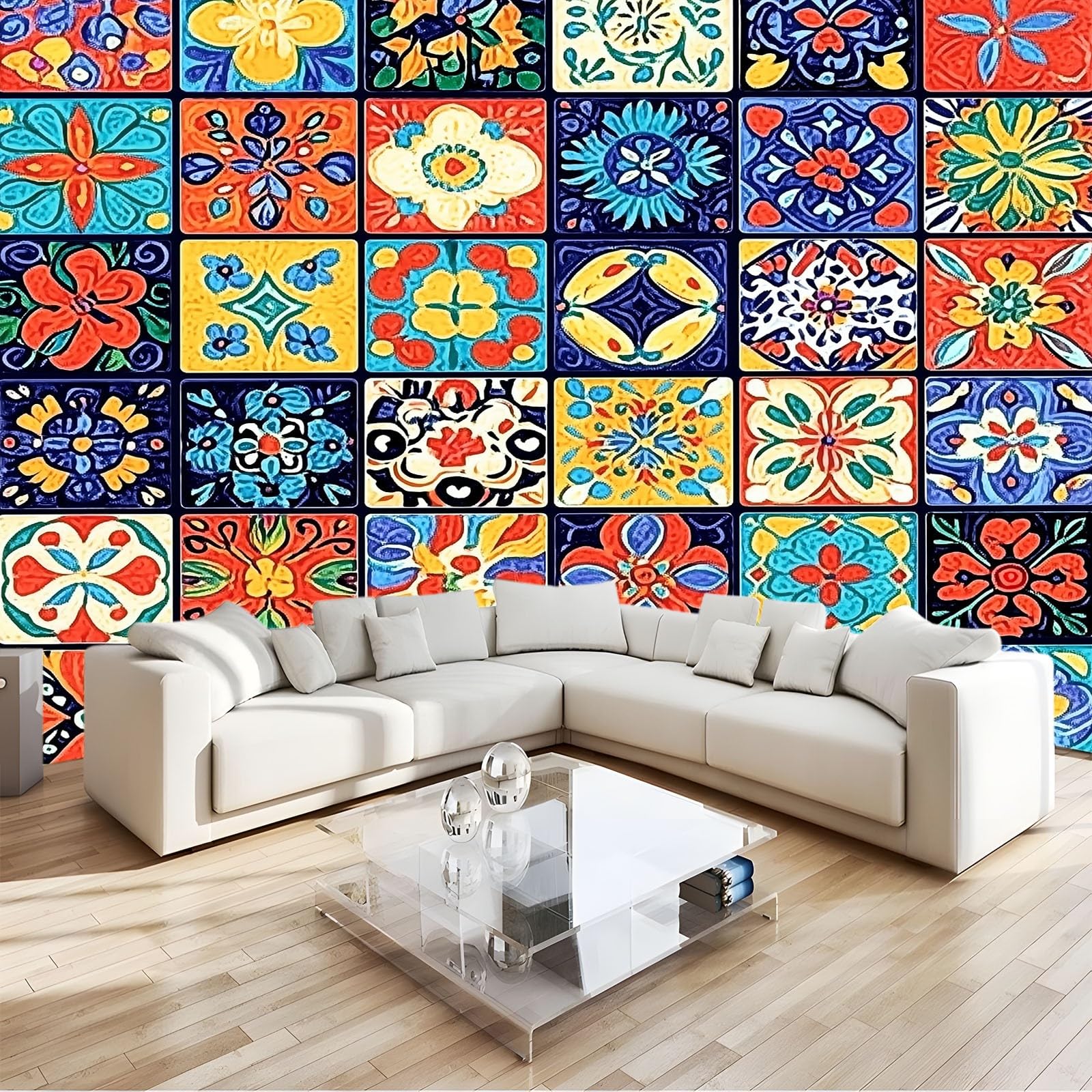 Fototapeta z włókniny, 450 x 280 cm, meksykański geometryczny wzór, tapeta do salonu, nowoczesna tapeta z włókniny, XXL, tapeta ścienna, tapeta z motywem, efekt 3D, dekoracja ścienna, kolor