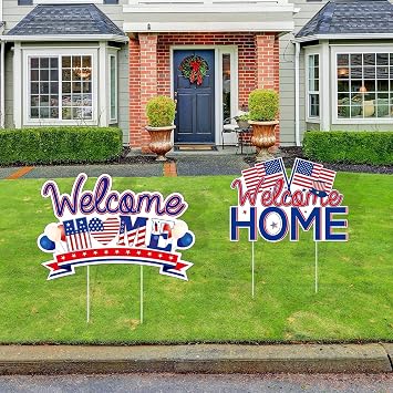 Welcome Home Yard Signs with Stakes Welcome Home Decor, USA Flag