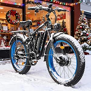 Tuttio Adria26 Dual Motor Electric Bike, 19MPH Fat Tire E-Bike for Adults with Full Suspension