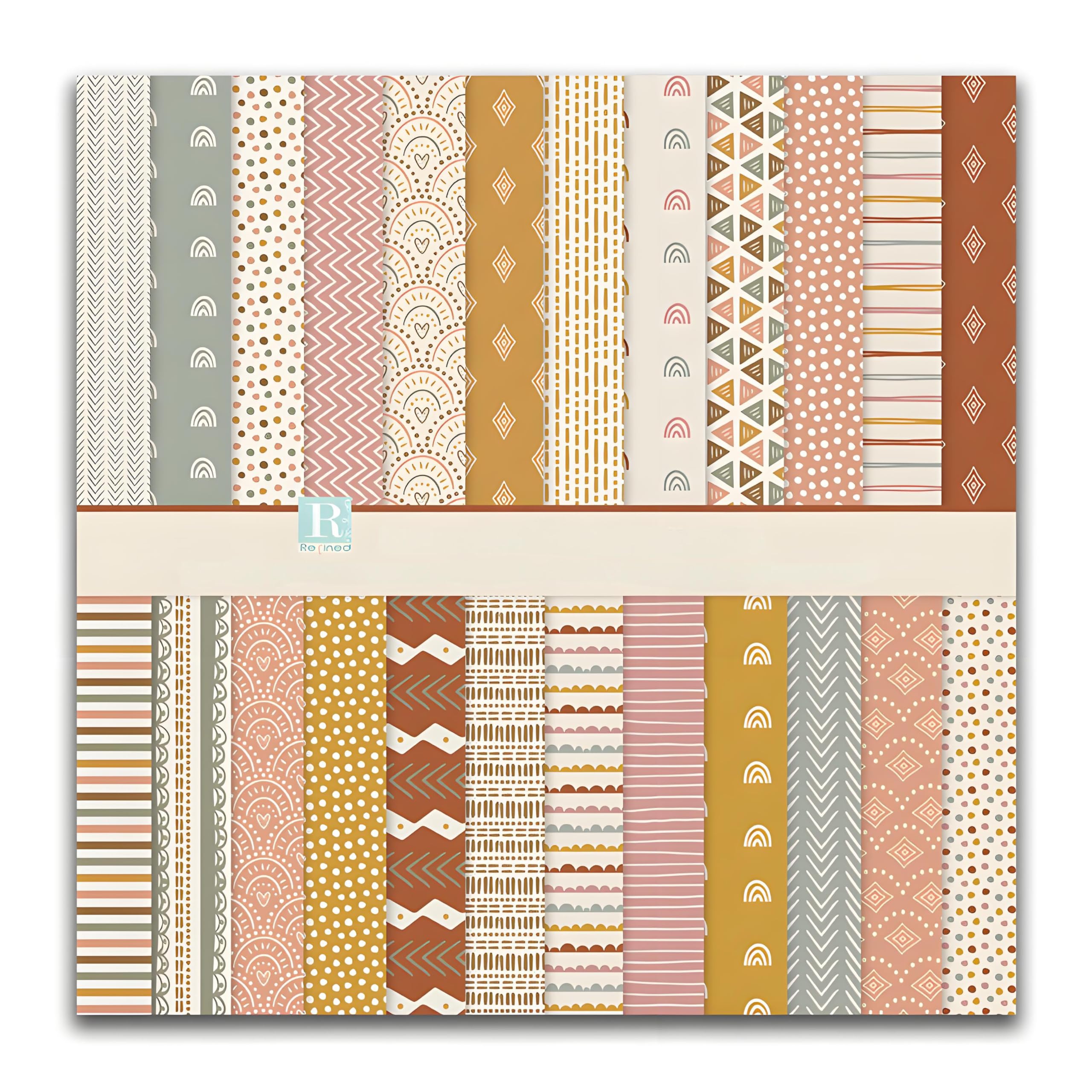 VIVIQUEN 24 Pack Vintage Boho Pattern Double-Sided Paper, 12-inches Beige Basic Figure Scrapbook Specialty Craft Paper Folded Flat for DIY Background