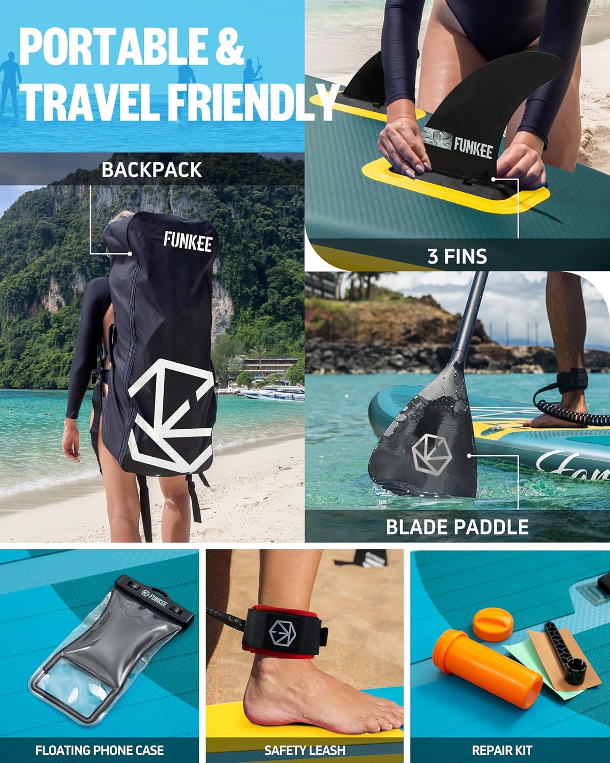 11’×34"×6" Extra Wide Inflatable Stand Up Paddle Board, Sup Board with Removable Fins, Backpack, Floating Paddle, Safety Leash, Floating Phone Case for Adults & Youth of All Skill Levels