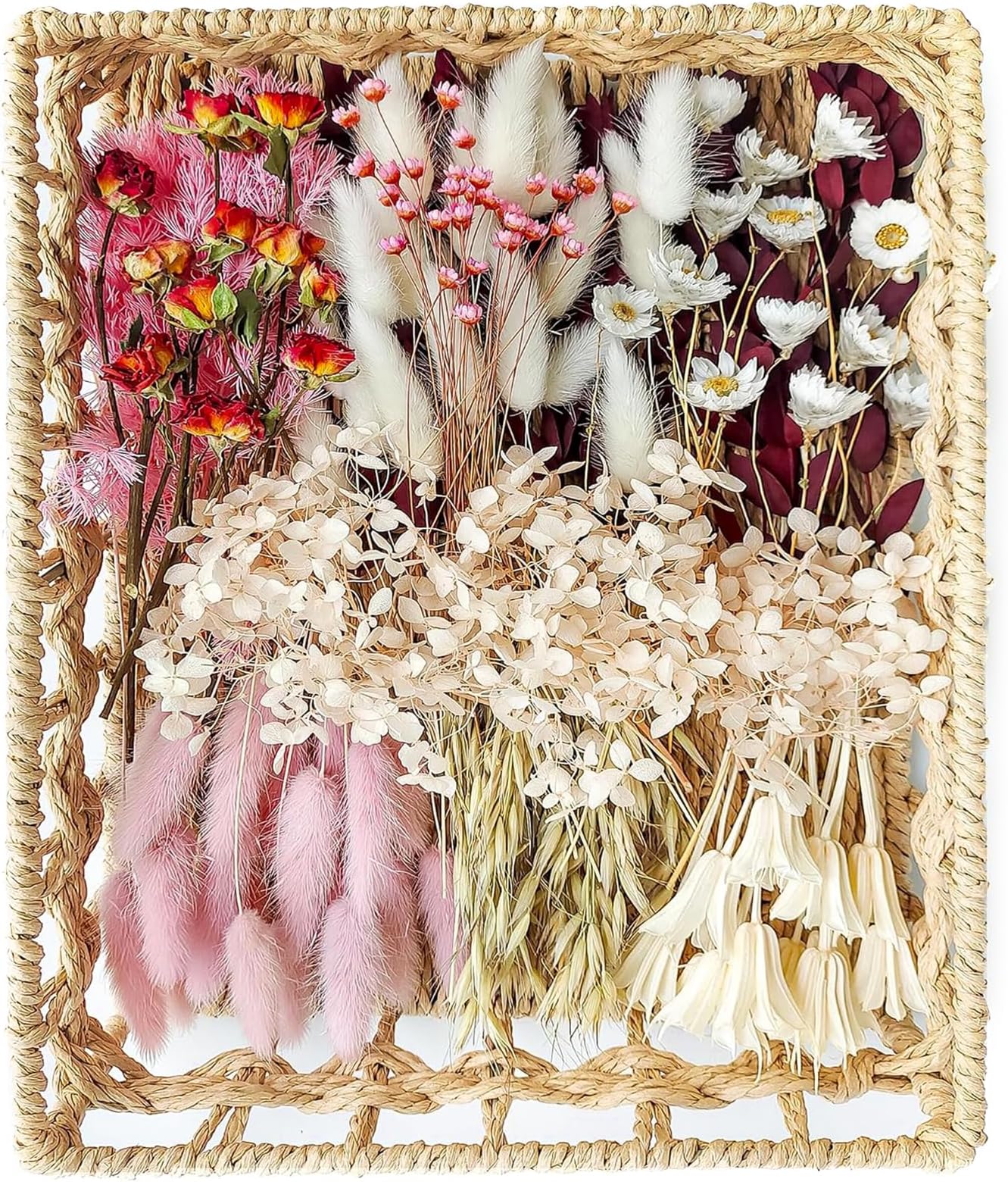 xin's convey DIY Natural Dried Flower Set for Vase, Bulk Boho Dried Flowers with Stems,Fall Decor, Mini Flower Arrangements.(Pink)
