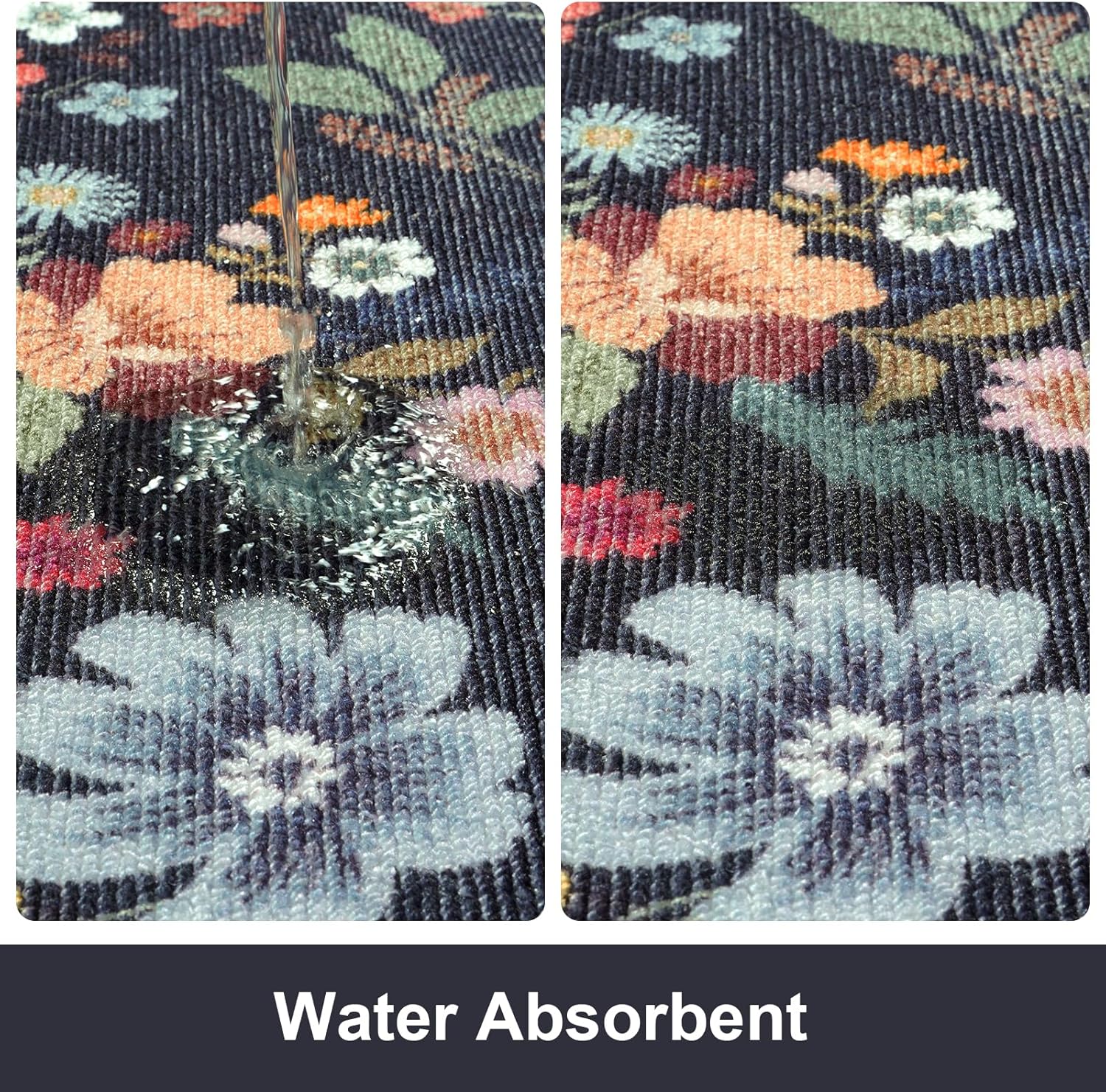 KIMODE Farmhouse Kitchen Rugs Non Slip Washable, Black Floral Kitchen Mats for Floor 3 Piece Set, Half Circle Kitchen Runner Rug for Hallways Laundry Sink Entrance Office 20"x32"+20"x47"+20"x71"