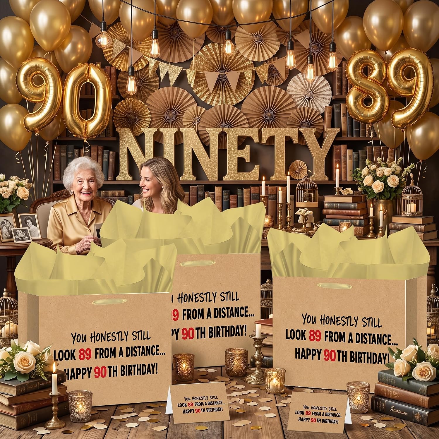 Funny 90th Birthday Gift Bag for Women Men Happy 90th Birthday Gift Bag with Tissue Paper Greeting Card Kraft Birthday Gifts for Humorous Milestone 90 Years Old Bday Anniversary Party Supplies image 4