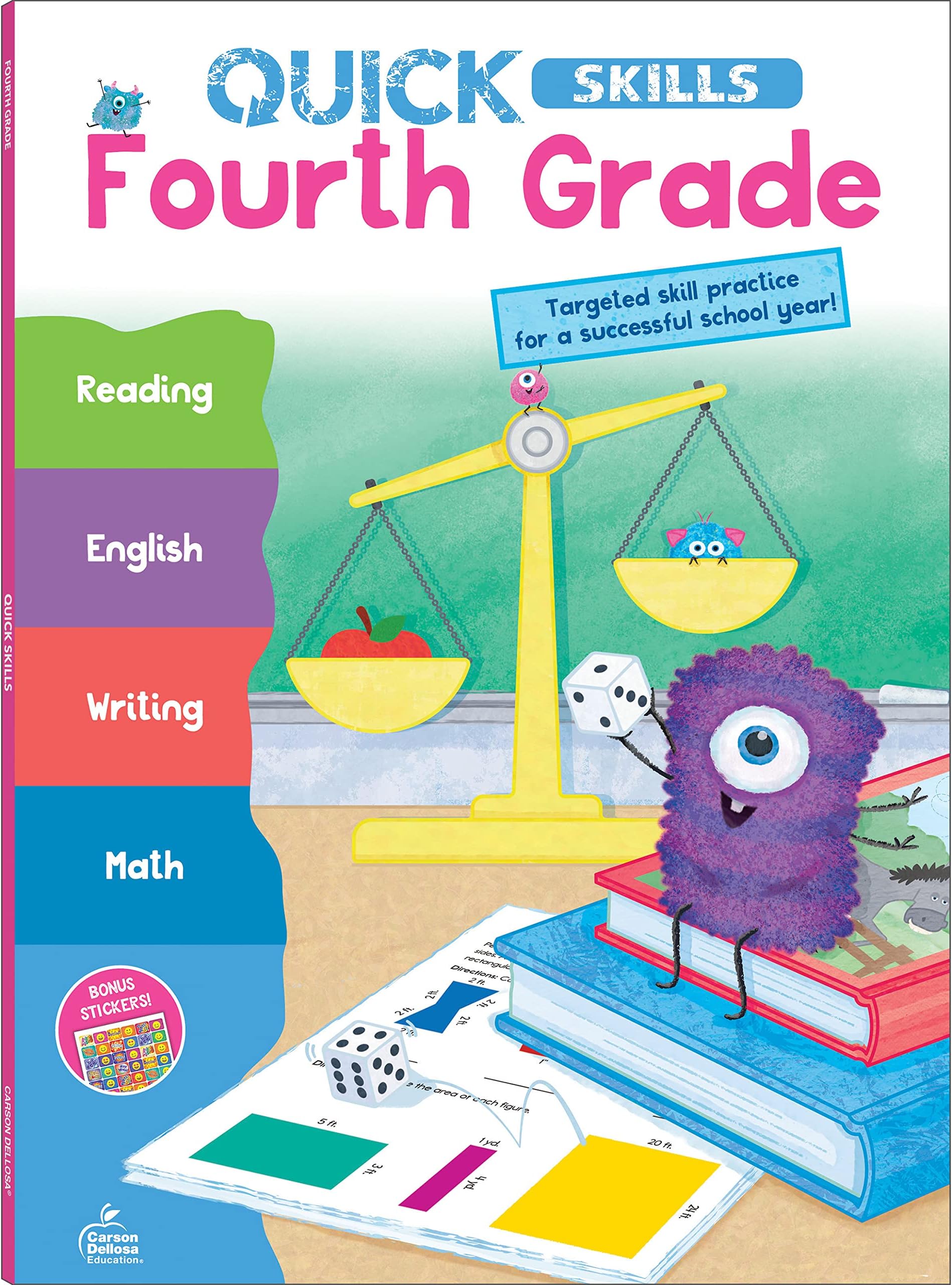 Carson Dellosa Quick Skills 4th Grade Workbook, Reading Comprehension, Language Arts, Math, and Writing Practice, Classroom or Homeschool Curriculum
