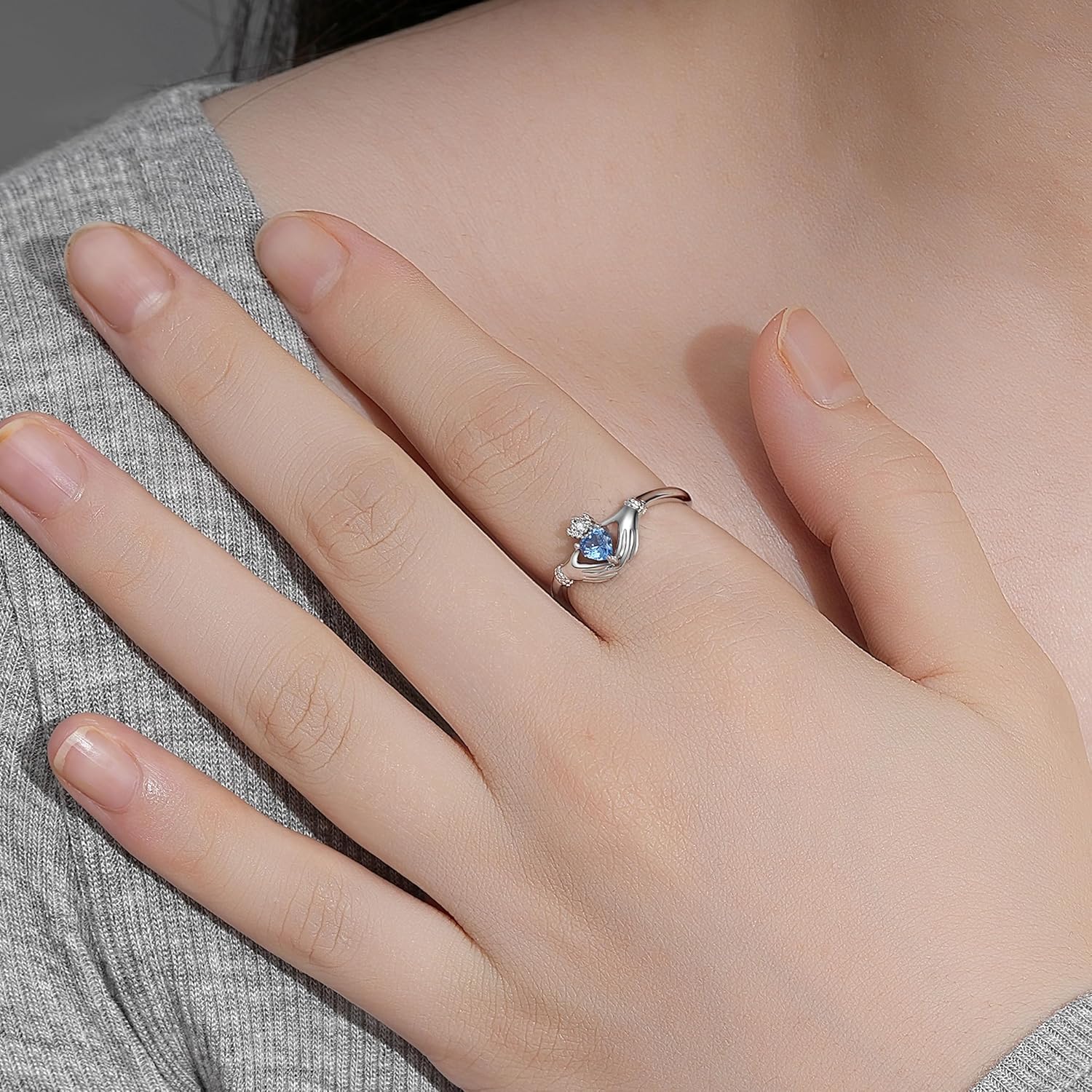 Birthstone Rings for Women: s925 Sterling Silver Claddagh Ring Adjustable Irish Promise Band Rings - Birthday Christmas Jewelry Gifts for Teen Daugter Sister