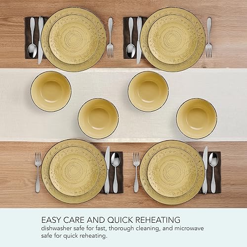 Miniatura 6 de Pfaltzgraff Trellis Sunflower - Juego de vajilla de 12 piezas, servicio para 4, amarillo