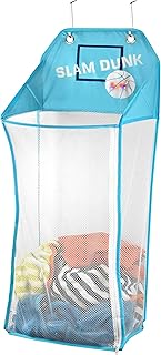 Store & Score Over The Door Hanging Kids Fun LED Basketball Light-Up Collapsible Mesh Laundry Hamper Basket, Toy Chest, Heavy Duty Metal Hooks Included. Patent Pending