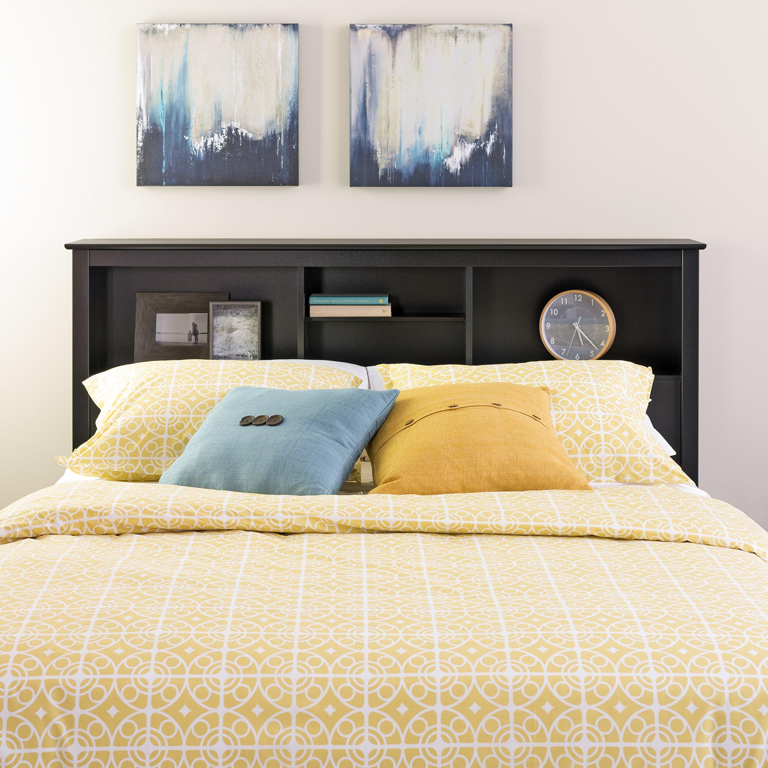 Platform Storage Bed w/ Bookcase Headboard Black/Queen