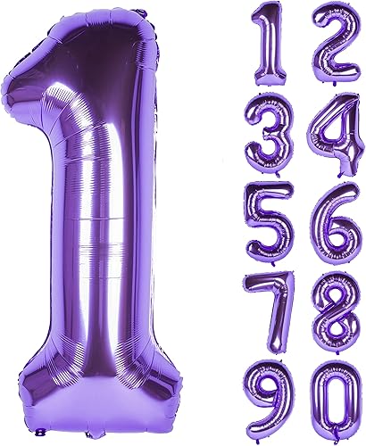 Miniatura 18 de Globos de dígitos de número morado de 40 pulgadas de papel de aluminio con helio para fiesta de cumpleaños (Morado 7) Púrpura 7,Arco iris oscuro