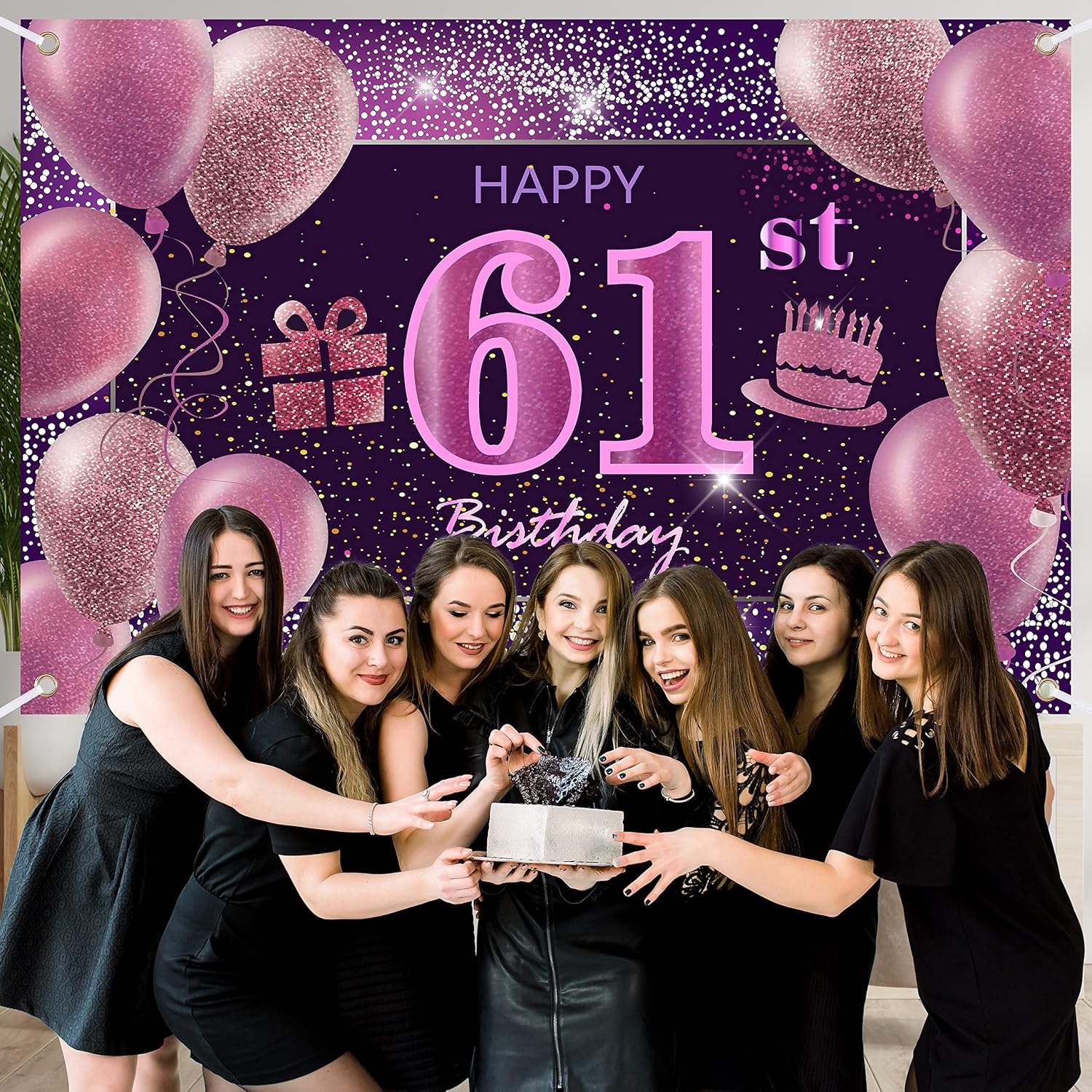 IMISI 61st Birthday Decorations - Happy Birthday Banner, Pink Backdrop for Party - Image 4