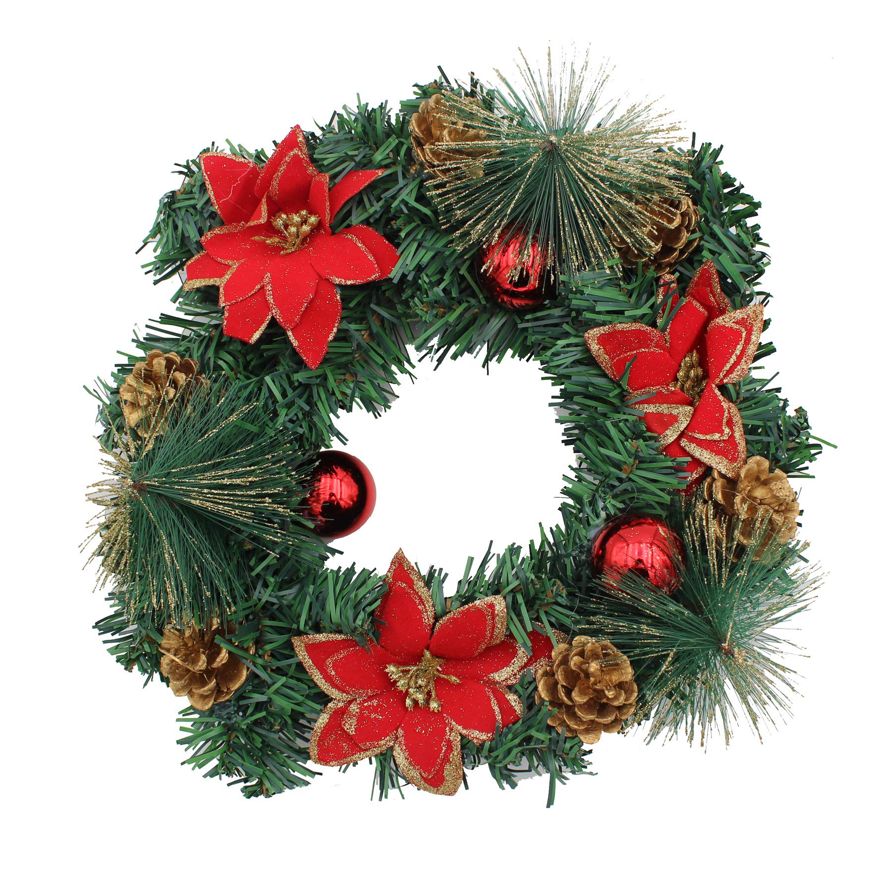 Floral Supplies Uk Red Christmas Artificial Spruce Decorated Wreath - 12" 30Cm Poinsettia
