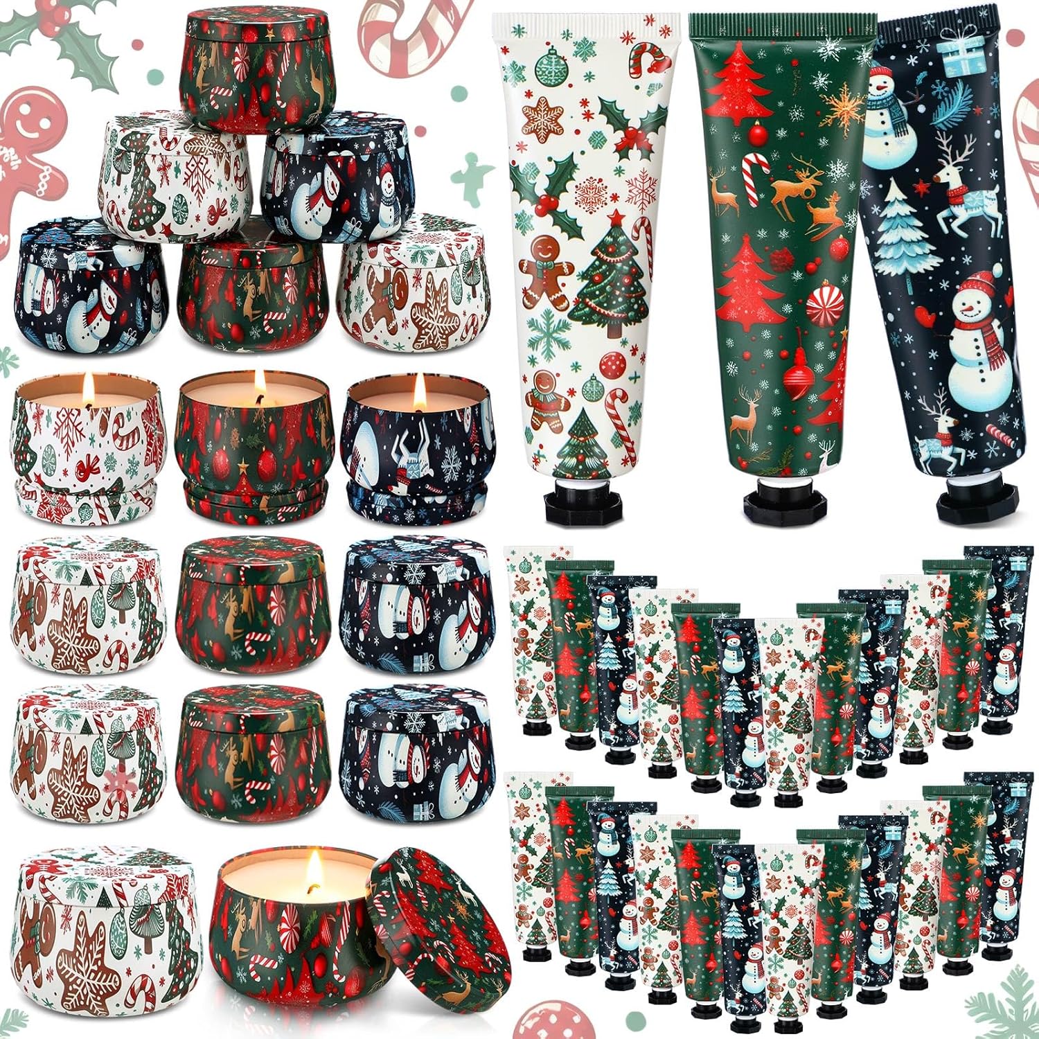 24sets/48pcs Christmas Bulk Gifts for Women 3.5oz Scented Candles & Hand Cream Lotion Set Christmas Stocking Stuffers Xmas Hand Cream Gift Relaxing Spa Set Travel Size Mini Lotion for Xmas Party Favor