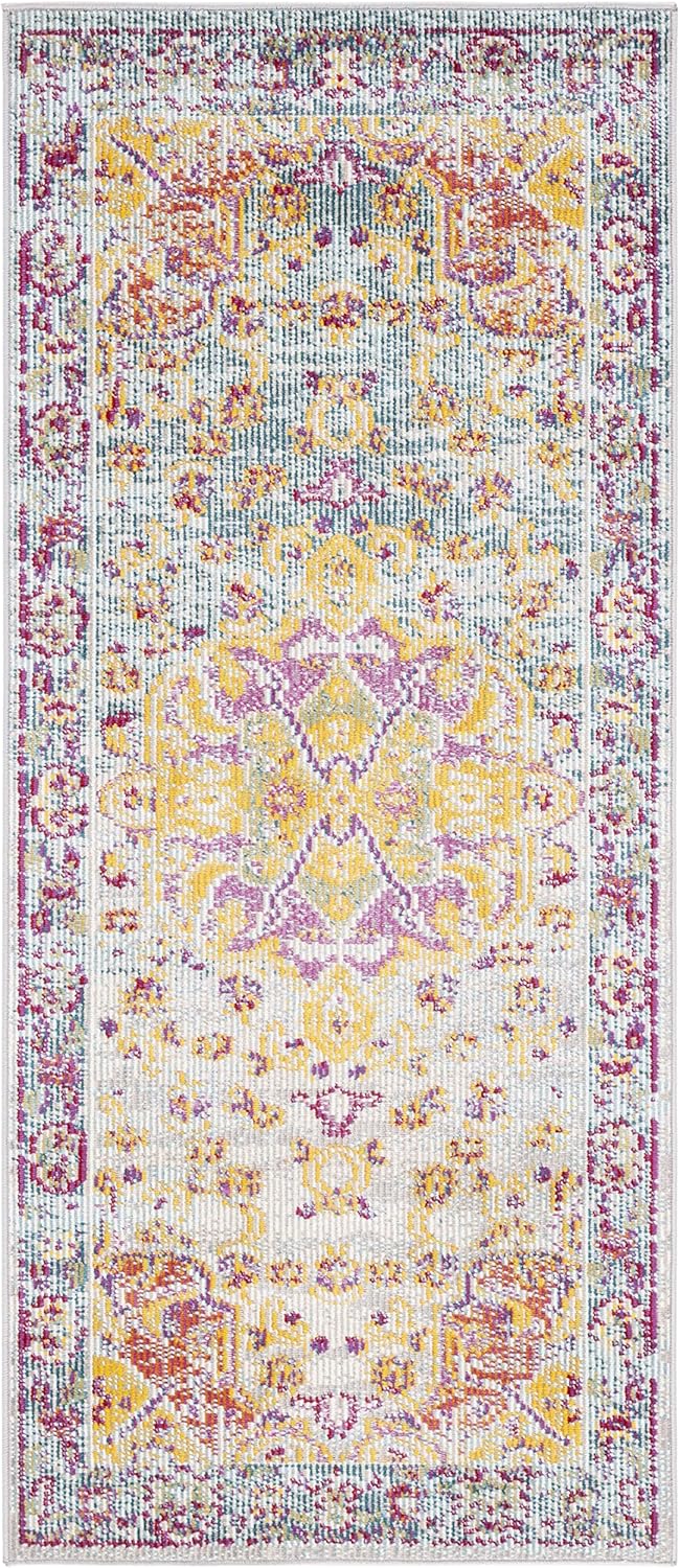 SAFAVIEH Crystal Collection Area Rug - 7' Round, Turquoise & Rust, Boho Chic Medallion Distressed Design, Non-Shedding & Easy Care, Ideal for High Traffic Areas in Living Room, Bedroom (CRS520K)