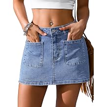 Eddoyee Denim Skirt for Women Mini Jean Skirt with Shorts Y2k Stretchy Solid Skort with Pockets