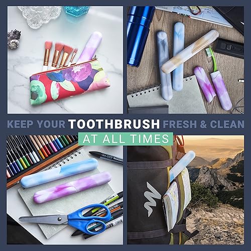 Miniatura 4 de UnicomT 4 fundas para cepillos de dientes de viaje con orificios de drenaje, portacepillos de plástico transpirable y portátil, ideal para camping,