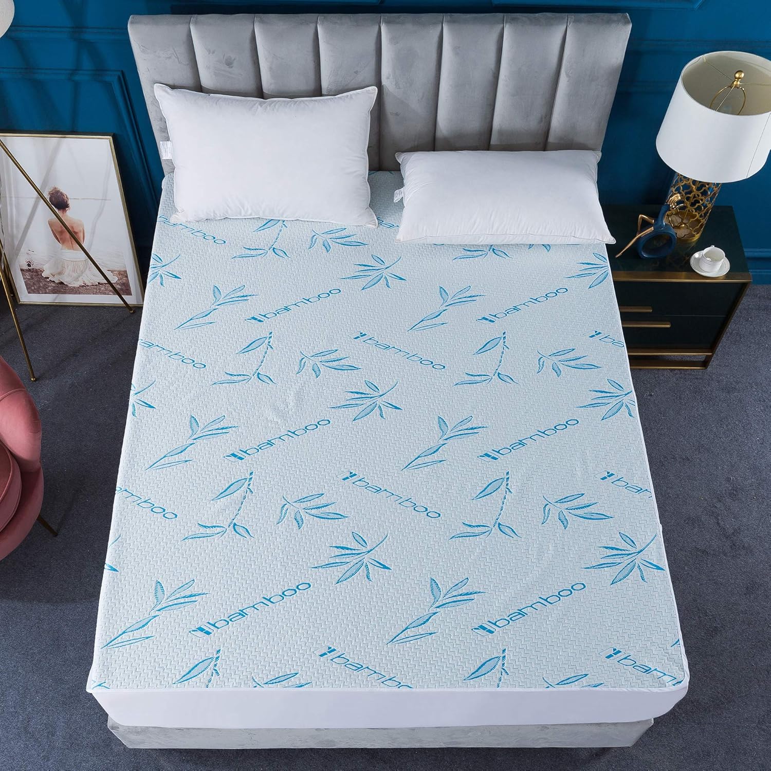 Bamboo Waterproof Zippered Mattress Protector Premium Hypoallergenic with Cooling Fabric Deep Pocket Stretch up to 14 inch (King)