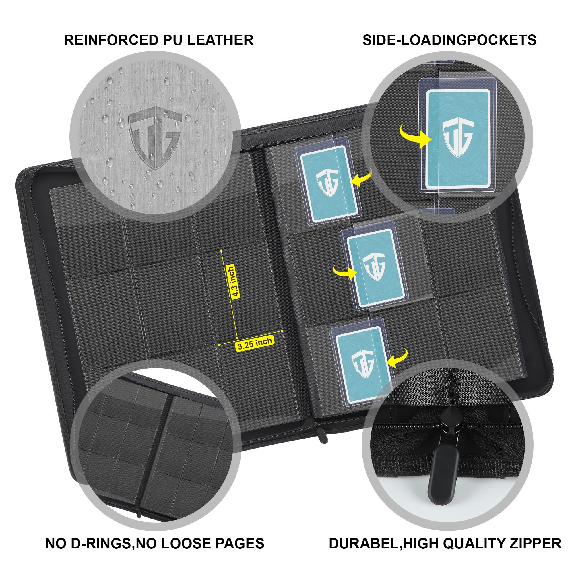 TCGUARD Toploader Álbum de tarjetas coleccionables para 216 cargadores superiores, 9 compartimentos, carpeta con fundas para tarjetas rígidas de 3 x 4 pulgadas, encuadernación para TCG, tarjetas MTG,
